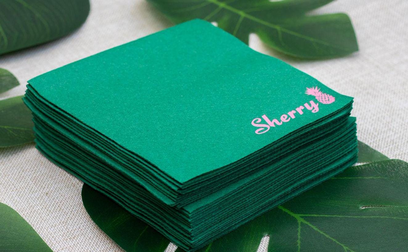 Personalized Name Beverage Cocktail Napkins for Birthday or Newborn Baby - Choose Colors + Design High Quality Square Linen Texture Napkins