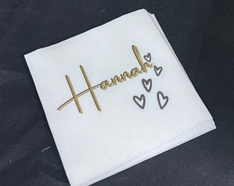 Serviettes de table en lin personnalisées - personnalisées avec logo/motif (4,75 pouces carrés) pour une fête d'anniversaire, des fiançailles, un mariage, une naissance, un événement d'entreprise