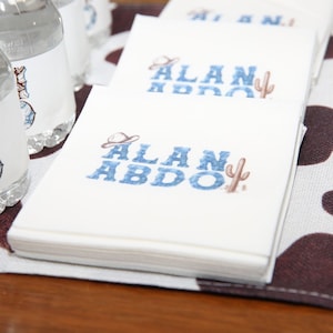 Custom Linen-Like Cocktail Napkins - Personalized with Logo or Design (4.75&quot; square) for Engagement, Wedding, Birthday Party, Company Event
