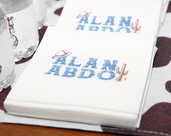Custom Linen-Like Cocktail Napkins - Personalized with Logo or Design (4.75&quot; square) for Engagement, Wedding, Birthday Party, Company Event