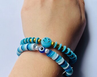 Blue preppy Clay bead bracelets