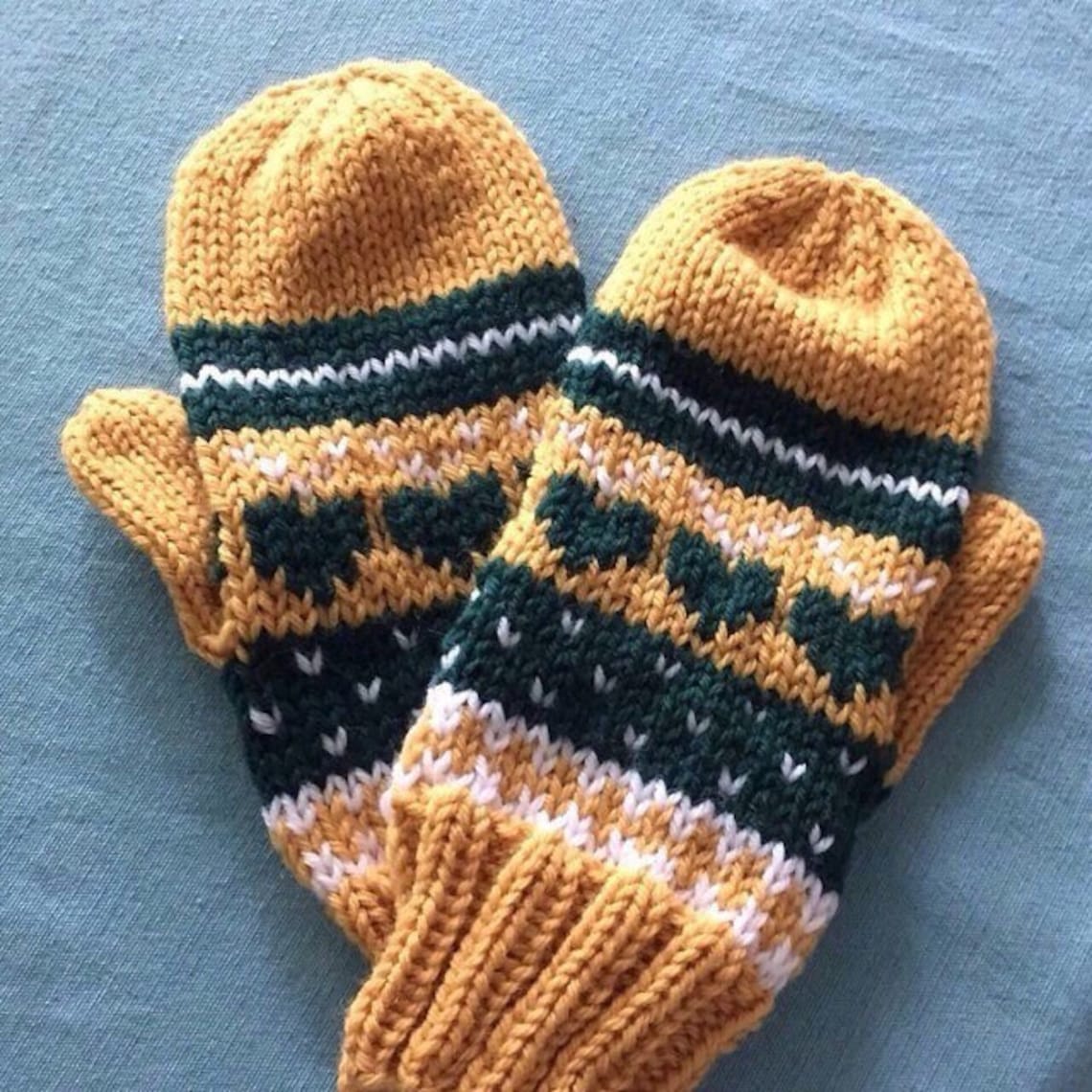 Green Bay Packer Mittens Adult hand knit Green and Gold Etsy