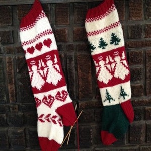 ON SALE PDF Pattern Angels with Trees Christmas Stocking My Design Knitting Pattern Options 2 and 4 needle instructions image 2