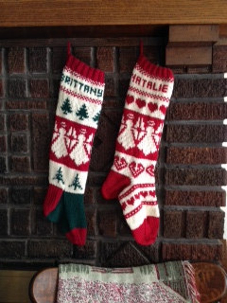 ON SALE PDF Pattern Angels with Trees Christmas Stocking My Design Knitting Pattern Options 2 and 4 needle instructions image 3