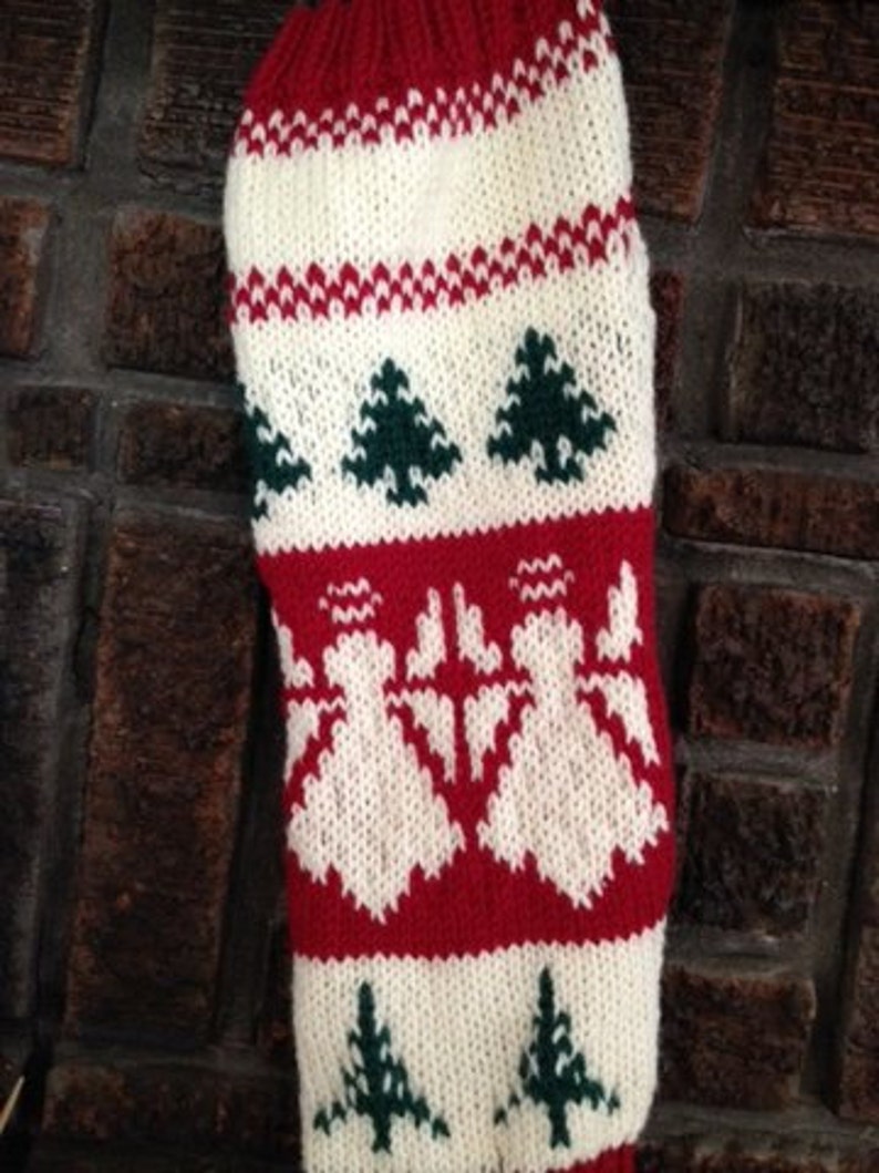 ON SALE PDF Pattern Angels with Trees Christmas Stocking My Design Knitting Pattern Options 2 and 4 needle instructions image 1