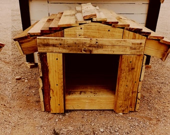 Homemade wooden pallet dog house