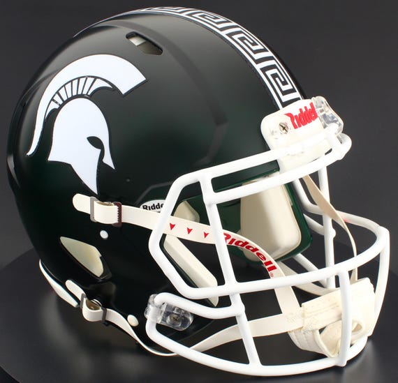 authentic michigan football helmet JJ McCARTHY SIGNED WOLVERINES F/S SPEEDFLEX Super Sports Center raised center with hexagon Michigan State Spartans Riddell Speed