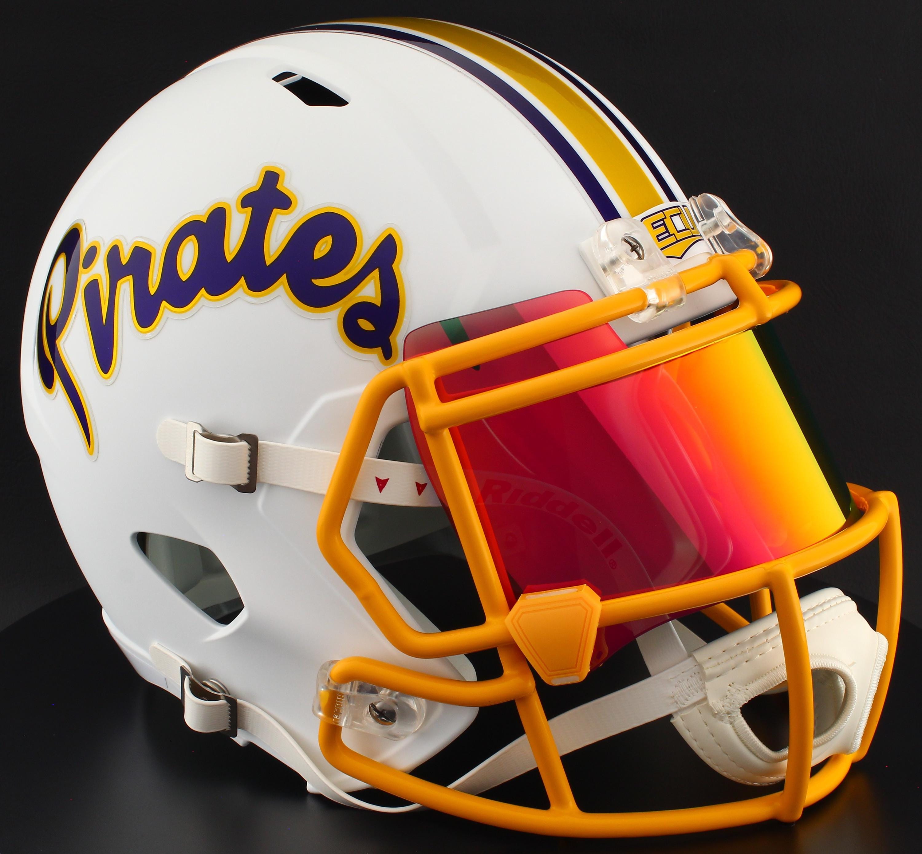 ecu football helmet for sale East Carolina Pirates Matte White Throwback Riddell Speed Replica Full Size scale replica of one of the most popular new helmet introductions in Riddells history Black Mini ECU Football Helmet