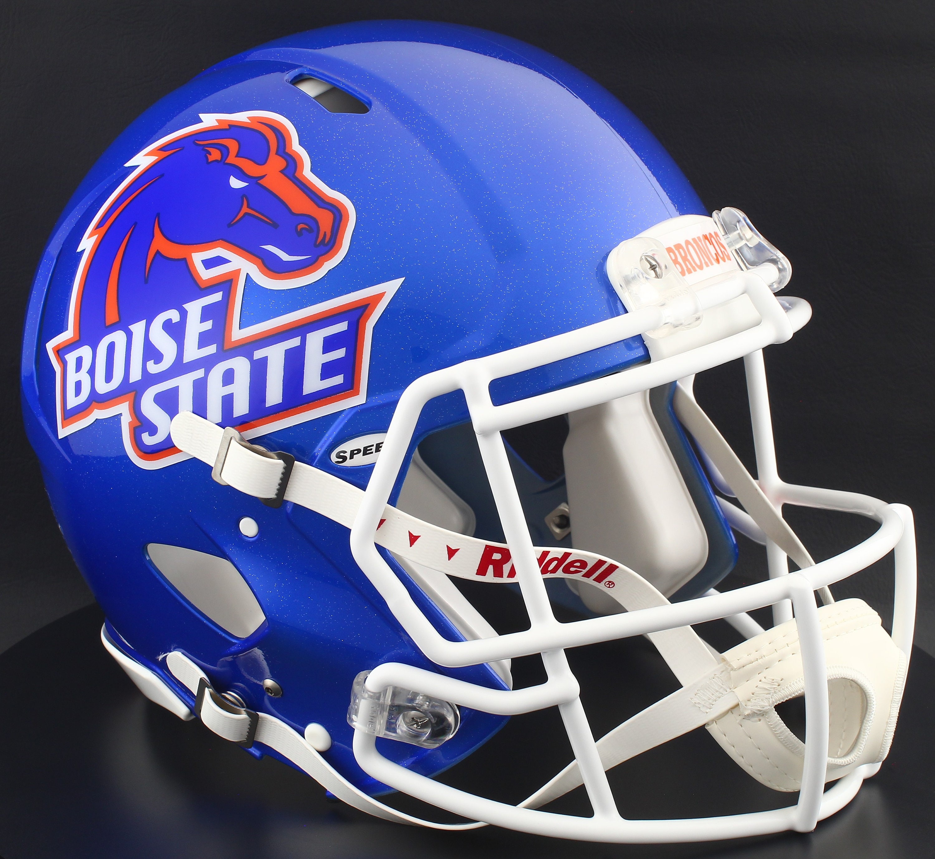 boise state football new helmets Broncos Riddell Script Mini Replica Helmet (Blue) 8059373 Boise State - HELMET HISTORY