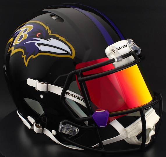black and white football raven helmet Baltimore Ravens Authentic Speed this authentic size display helmet is perfect for all football fans and great for autographs Baltimore Ravens 2 PACK ABS