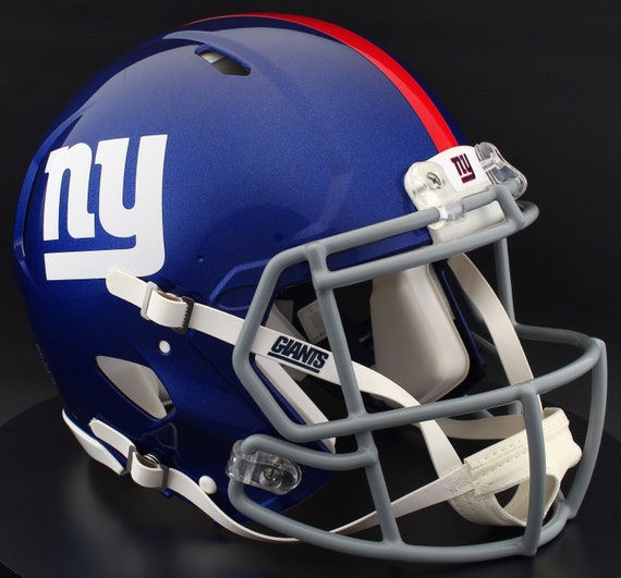 american football helmet full size Vintage NFL Riddell Speed wear plate and molded foam jaw pads New York Giants NFL Riddell