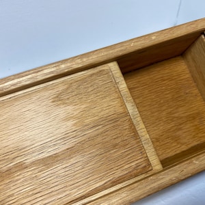 Wooden box made of oak with sliding lid metal free all natural hand milled lumber handcrafted for jewelry Knick knacks keys cash and more!