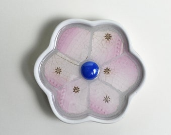Mosaic Ring Dish Bracelet Jewelry Trinket Catchall Flower Petals Pink Purple Periwinkle Ceramic Glass Gem Resin Mom Mother's Day Bride