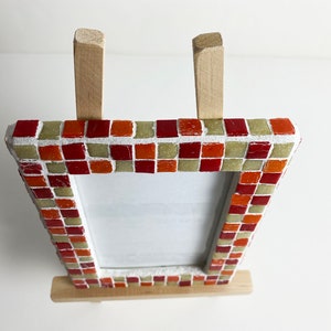 Red, Orange, and Tan Mosaic Picture Frame with Wood Easel made of 3/8 Vitreous Glass Tile image 5