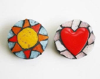 Mosaic Sun Heart Magnets - Set of 2 Glass Housewarming Home Decor first home red yellow blue wedding engagement office girlboss