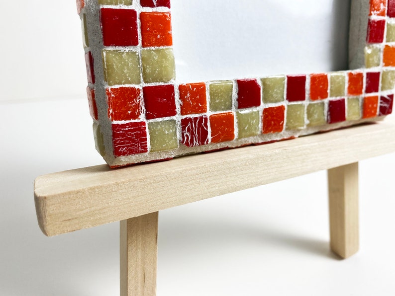 Red, Orange, and Tan Mosaic Picture Frame with Wood Easel made of 3/8 Vitreous Glass Tile image 2