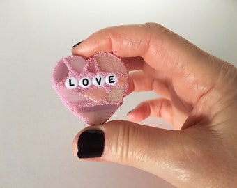 Small Pink Conversation Heart Love Glass Tile Stained Valentines Day Galentines Mosaic Hearts Engagement Wedding Home Decor Desk Cupid xoxo