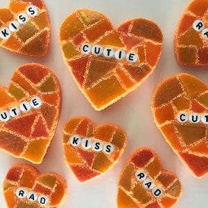 Small Orange Conversation Heart Rad Love Glass Tile Stained Valentines Day Galentines Mosaic Hearts Engagement Wedding Home Decor Desk Cupid image 8