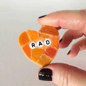 Small Orange Conversation Heart Rad Love Glass Tile Stained Valentines Day Galentines Mosaic Hearts Engagement Wedding Home Decor Desk Cupid image 1