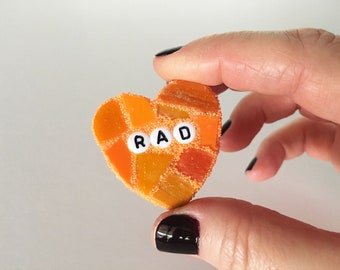 Small Orange Conversation Heart Rad Love Glass Tile Stained Valentines Day Galentines Mosaic Hearts Engagement Wedding Home Decor Desk Cupid