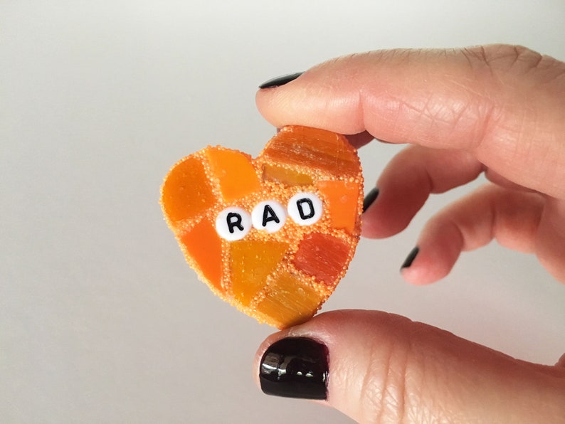 Small Orange Conversation Heart Rad Love Glass Tile Stained Valentines Day Galentines Mosaic Hearts Engagement Wedding Home Decor Desk Cupid image 1