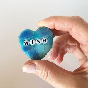 Small Blue Conversation Heart Wish Love Glass Tile Stained Valentines Day Galentines Mosaic Hearts Engagement Wedding Home Decor Desk Cupid