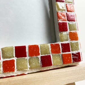 Red, Orange, and Tan Mosaic Picture Frame with Wood Easel made of 3/8 Vitreous Glass Tile image 4