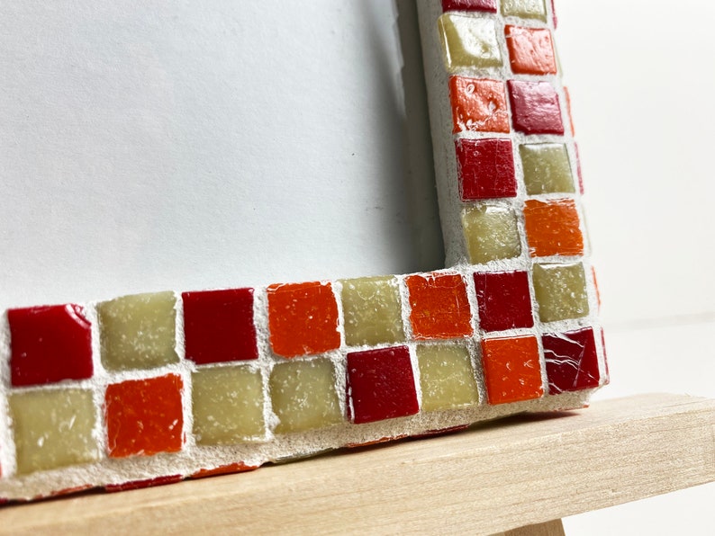 Red, Orange, and Tan Mosaic Picture Frame with Wood Easel made of 3/8 Vitreous Glass Tile image 4