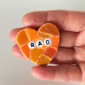 Small Orange Conversation Heart Rad Love Glass Tile Stained Valentines Day Galentines Mosaic Hearts Engagement Wedding Home Decor Desk Cupid image 4