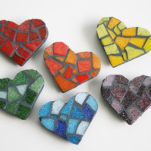 Mosaic Large Heart Magnets Red Orange Yellow Green Blue Purple Glass Love Housewarming First home apartment office girlboss engagement