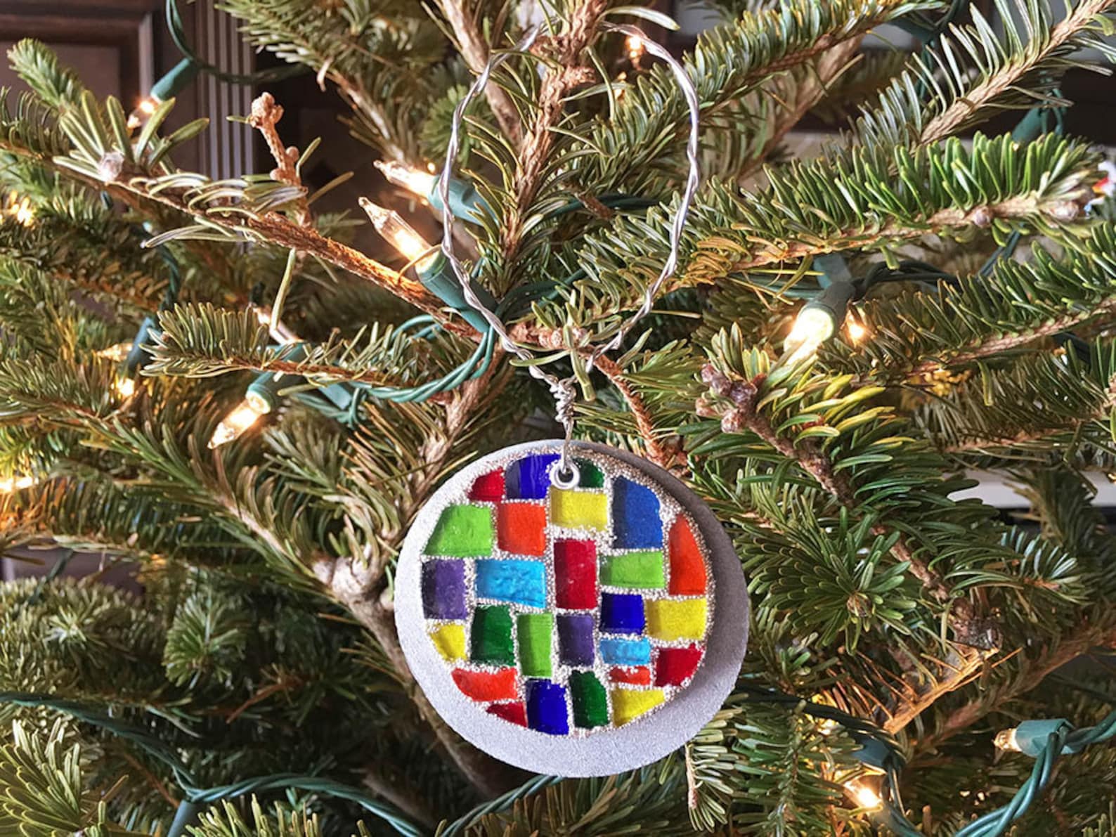 Colorblock Mosaic Ornament Circle Bright Colors Mod Modern Christmas