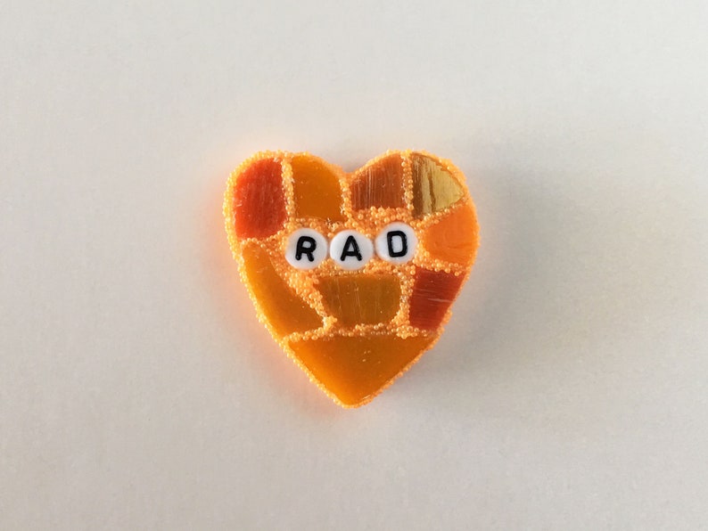 Small Orange Conversation Heart Rad Love Glass Tile Stained Valentines Day Galentines Mosaic Hearts Engagement Wedding Home Decor Desk Cupid image 2