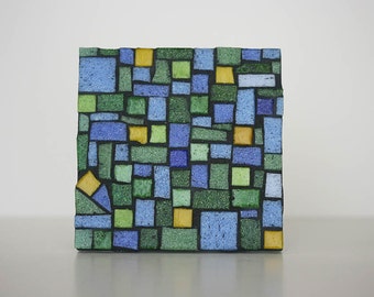 Colorblock Mosaic Coaster Glass Tile Blue Green Yellow Housewarming First Home Decor Tabletop Decorative accent wedding engagement office