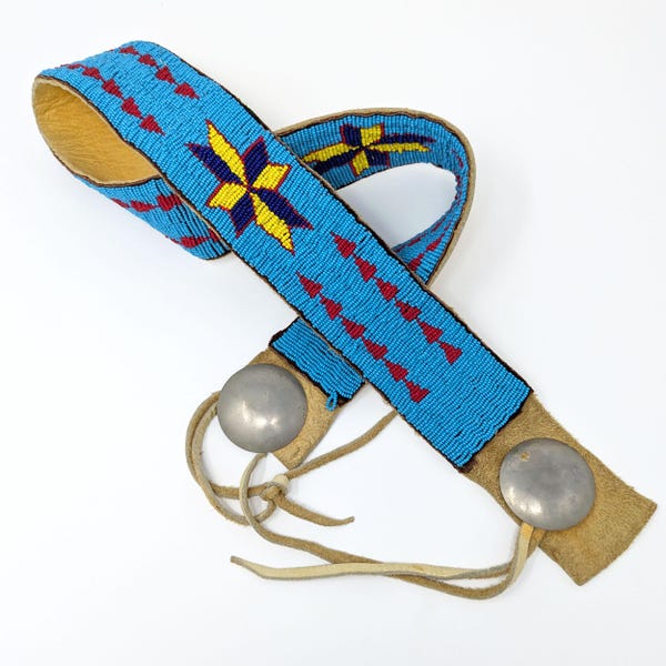 Native American Beaded Sash Belt with Conchos
