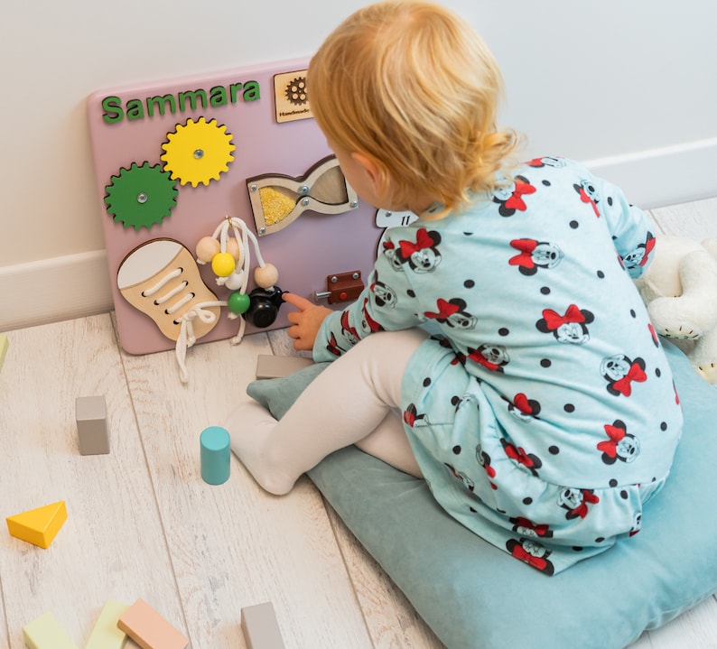 Sensory Busy Board, Custom Baby Present, Busy Board Toys, Activity Board, Montessori Board, Toddler Wooden Toys, Montessori Baby Toys image 8
