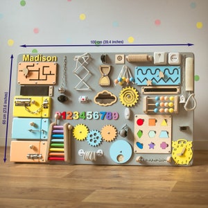 Personalized Kids Busy Board, Sensory Toy, Wooden Puzzle, Baby Name Puzzle, Nursery Decor, Unique Birthday Gift, Busy Board 1 Year Old