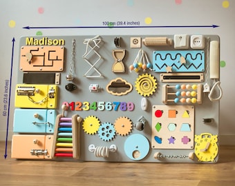 Personalized Kids Busy Board, Sensory Toy, Wooden Puzzle, Baby Name Puzzle, Nursery Decor, Unique Birthday Gift, Busy Board 1 Year Old