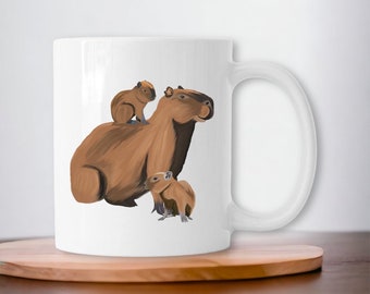 Tasse capybara- Céramique, choix de couleurs, maman capybara et ses bébés