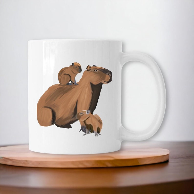 Tasse capybara Céramique, choix de couleurs, maman capybara et ses bébés image 1