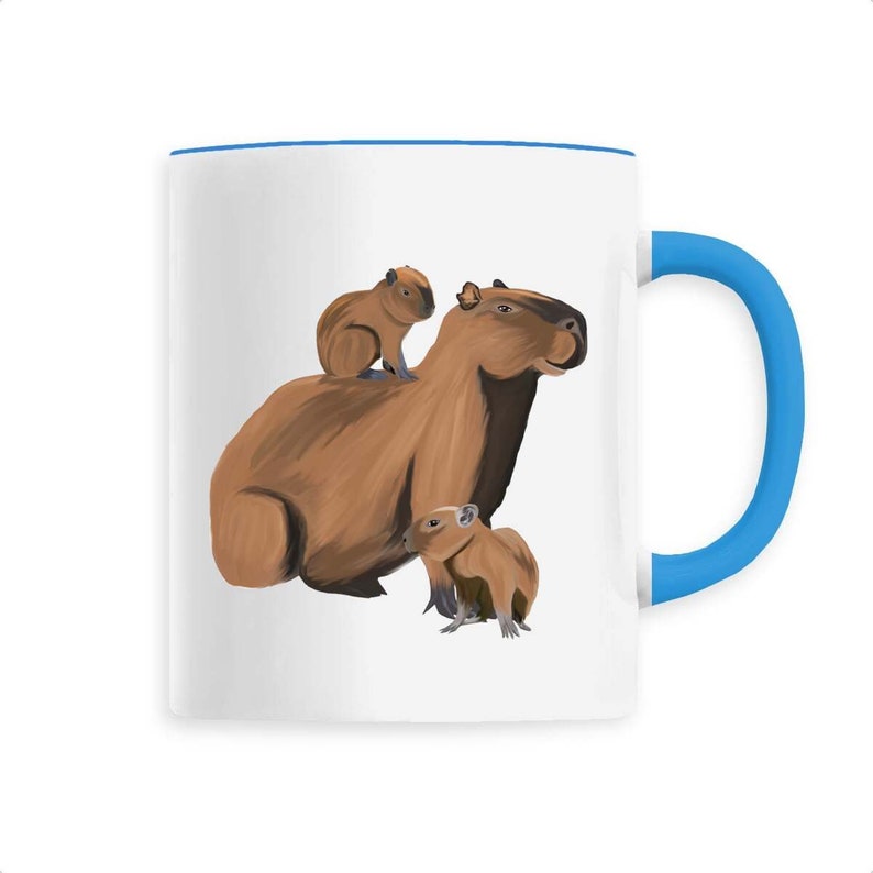 Tasse capybara Céramique, choix de couleurs, maman capybara et ses bébés Bleu