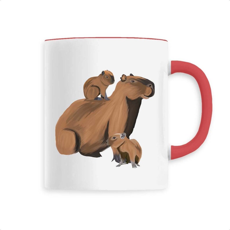 Tasse capybara Céramique, choix de couleurs, maman capybara et ses bébés Rouge