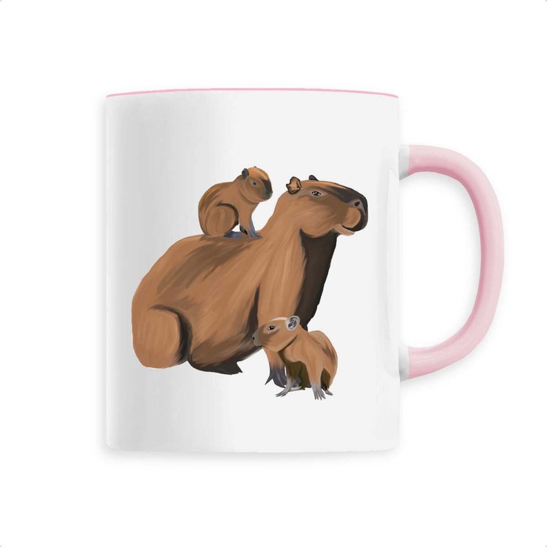 Tasse capybara Céramique, choix de couleurs, maman capybara et ses bébés Rose