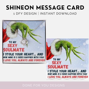 Conception de carte de message Grinch ShineOn pour bijoux âme soeur pour les vendeurs de PODCarte de message bulle d'équipement