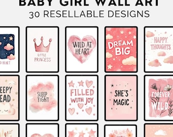 Baby Girl Nursery Wall Art Prints: 30+ Resellable Designs PLR MRR (Digital Download)