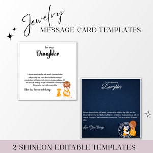 Plantilla de tarjeta de mensaje de ShineOn Tarjetas de mensaje de joyería Tarjetas de mensaje de collar Diseño de ShineOn Canva Plantilla de tarjeta de mensaje de GearBubble Canva