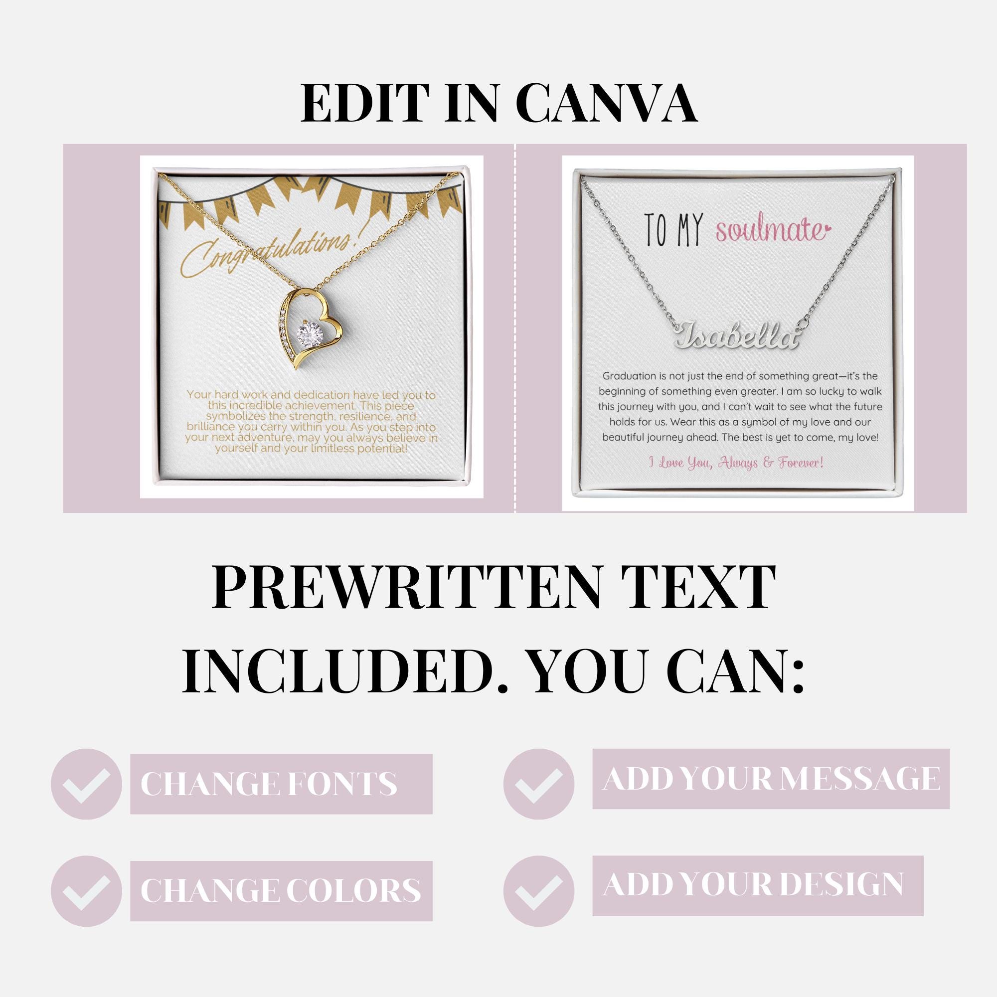 Graduation Jewelry Message Cards: Editable Canva Templates (digital ...