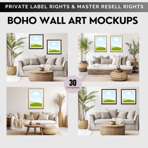 Boho Wall Art Frame Mockups Frames Mockup MRR Done for You Digital Products Resell  Master Resell Rights Boho Wall Art Printable Mockups