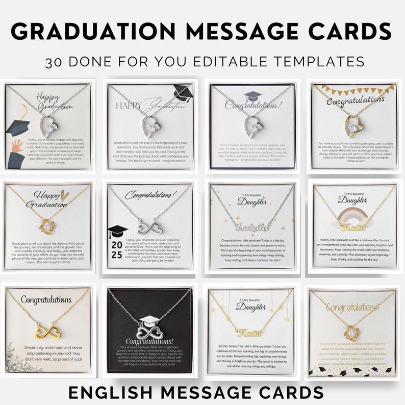 Graduation Jewelry Message Cards: Editable Canva Templates (digital ...