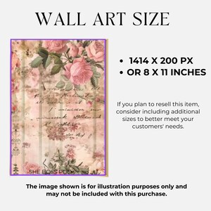 May include: A digital illustration of pink roses and handwritten text on a vintage-style background. The image is available in two sizes: 1414 x 200 pixels or 8 x 11 inches.