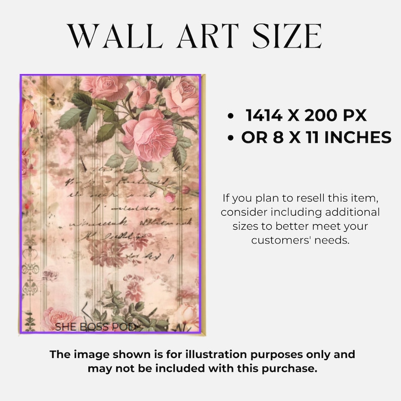 May include: A digital illustration of pink roses and handwritten text on a vintage-style background. The image is available in two sizes: 1414 x 200 pixels or 8 x 11 inches.
